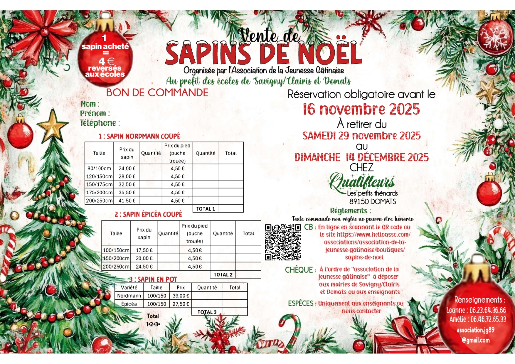 VENTE DE SAPINS DE NOËL AU PROFIT DES ECOLES DE DOMATS/SAVIGNY